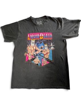 Liquid Death Mountain Water Graphic T-Shirt Mens L Gray Acid Mineral Wash